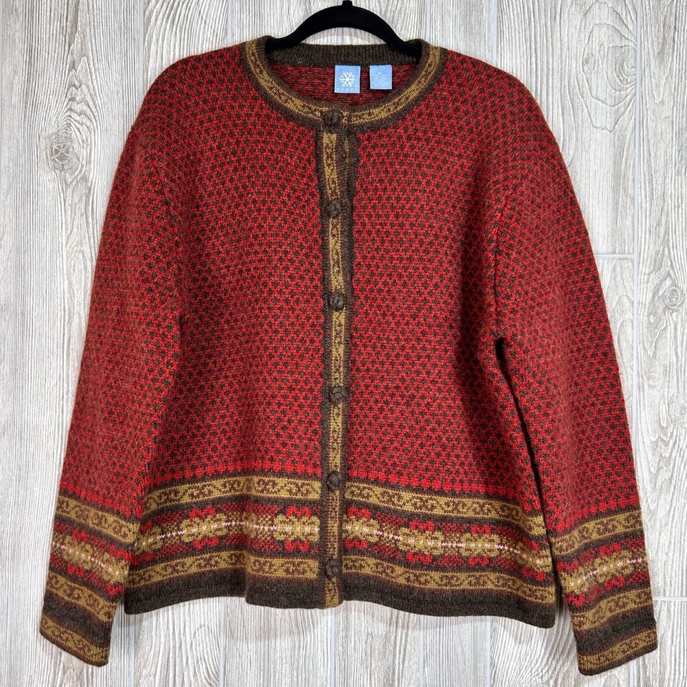 Vintage 100% Wool Scandinavian Style Button Front Cardigan Size Medium